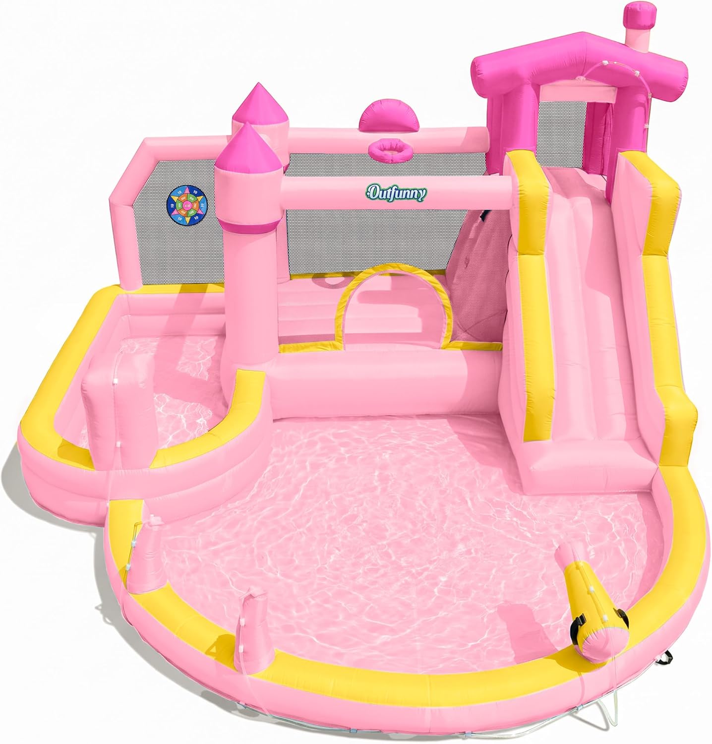 Kids Outdoor Bounce House - Tobogã Inflável Rosa para Crianças de