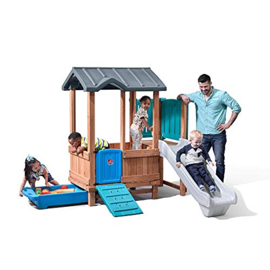 Kids Outdoor Swing Set - Woodland Adventure Playhouse & Slide, conjunto