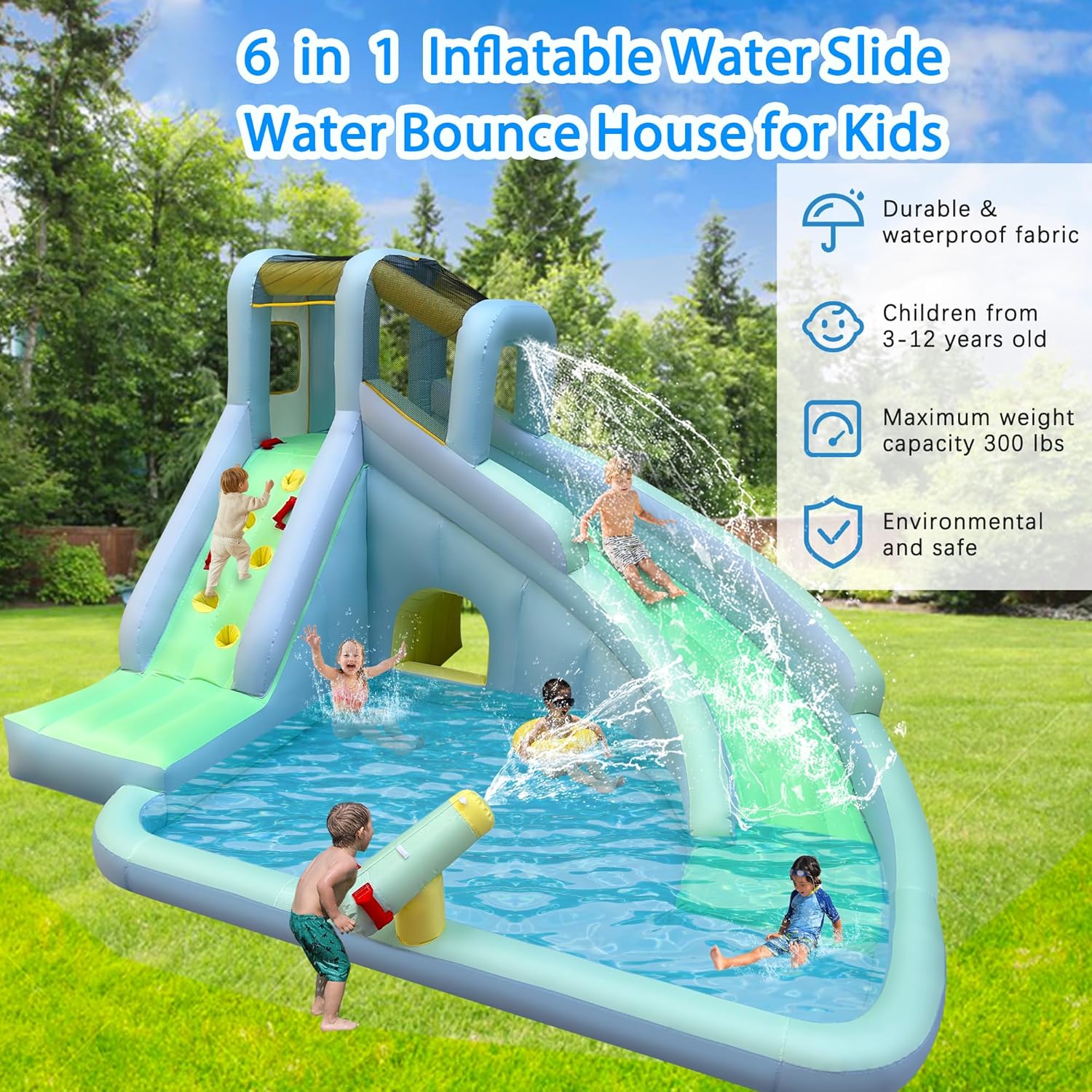 Parque Aquático Inflável 6 em  - Kids Outdoor Bounce House avaliação e preço