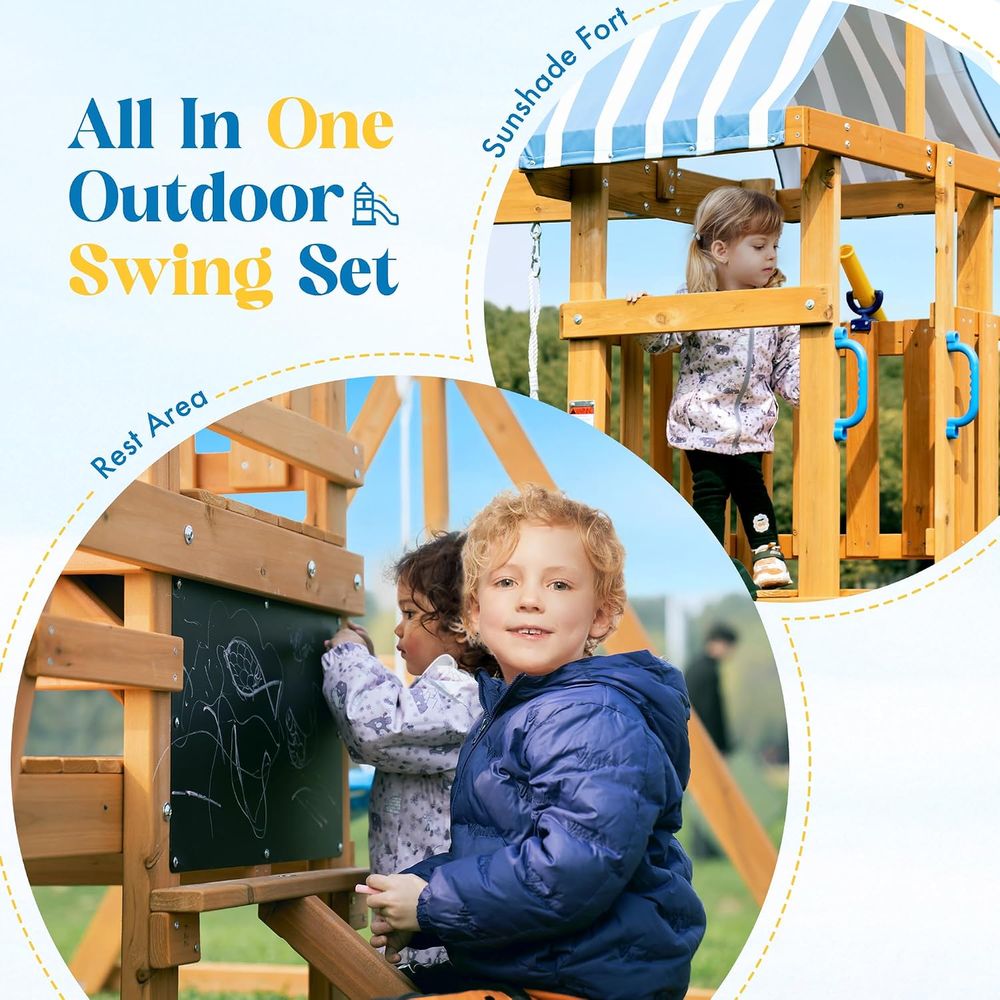 Balanço de madeira para quinta - Kids Outdoor Swing And Slide avaliação e preço